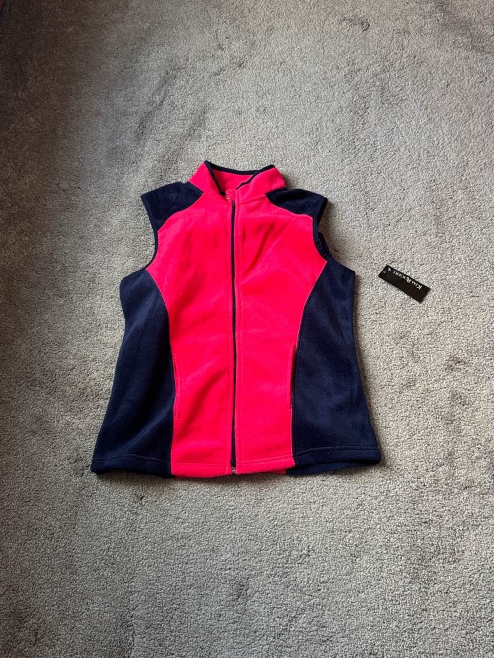 Kim Rogers Red Navy Colorblock Fleece Vest Full Zip SIZE S NWT